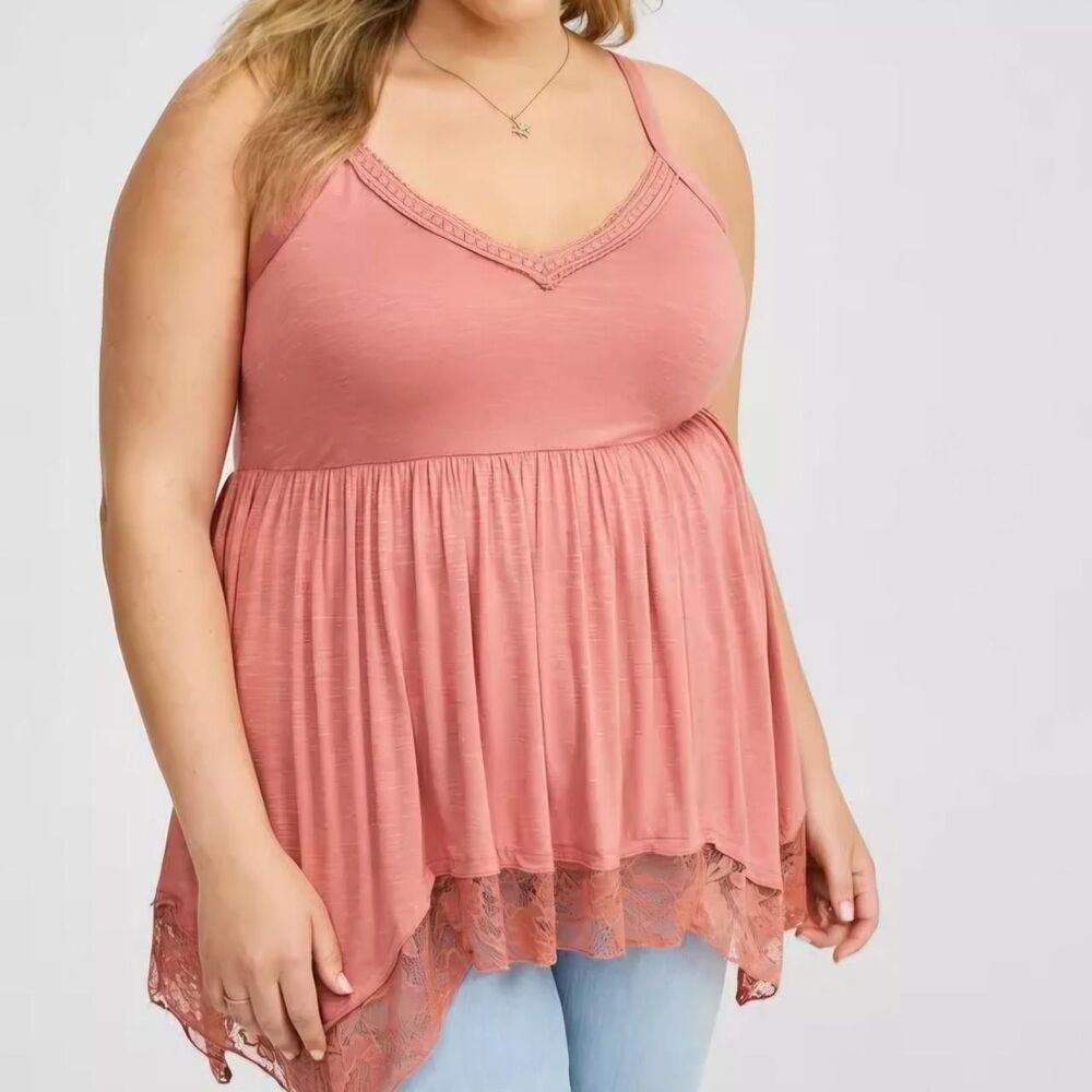 Torrid Vintage Slub Lace Trim Hanky Cami Desert Sand Plus Size 1X